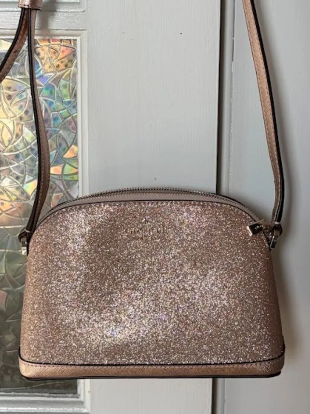 Kate Spade Tinsel Small Dome Crossbody Bag Rose Gold Glitter Sparkle